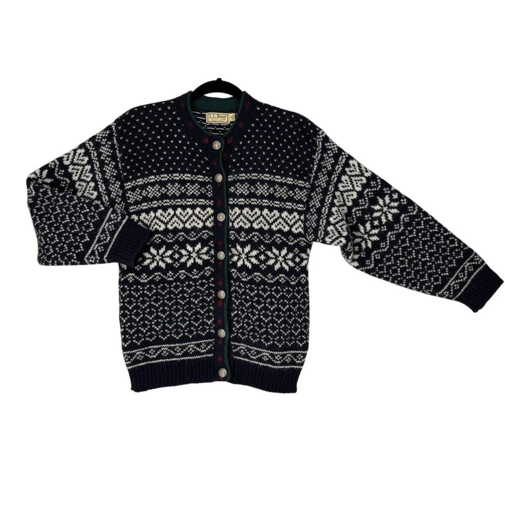 LL Bean Fair Isle Cardigan Sweater Campcore 80’s Nordic Womens Small